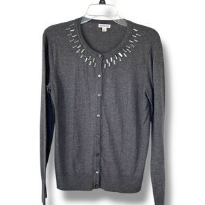 Merona Beaded Neckline Gray Cardigan Sweater Size Large
